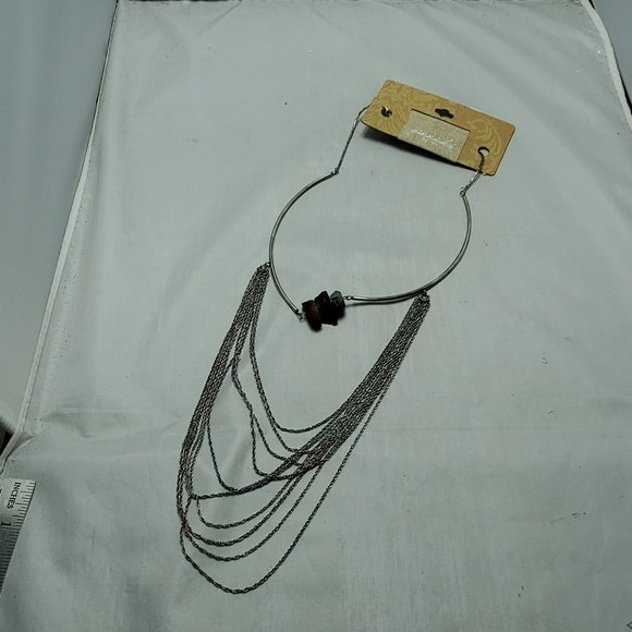 Gimmicks quartz stone silver chain collar with layered chain necklace - Picture 4 of 8